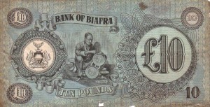 Rear of Biafran ten pounds note.