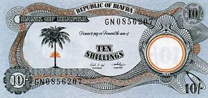 Front of Biafran ten shillings note.