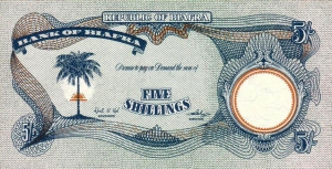 Front of Biafran five shillings note.