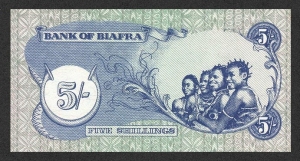 Rear of Biafran five shillings note.